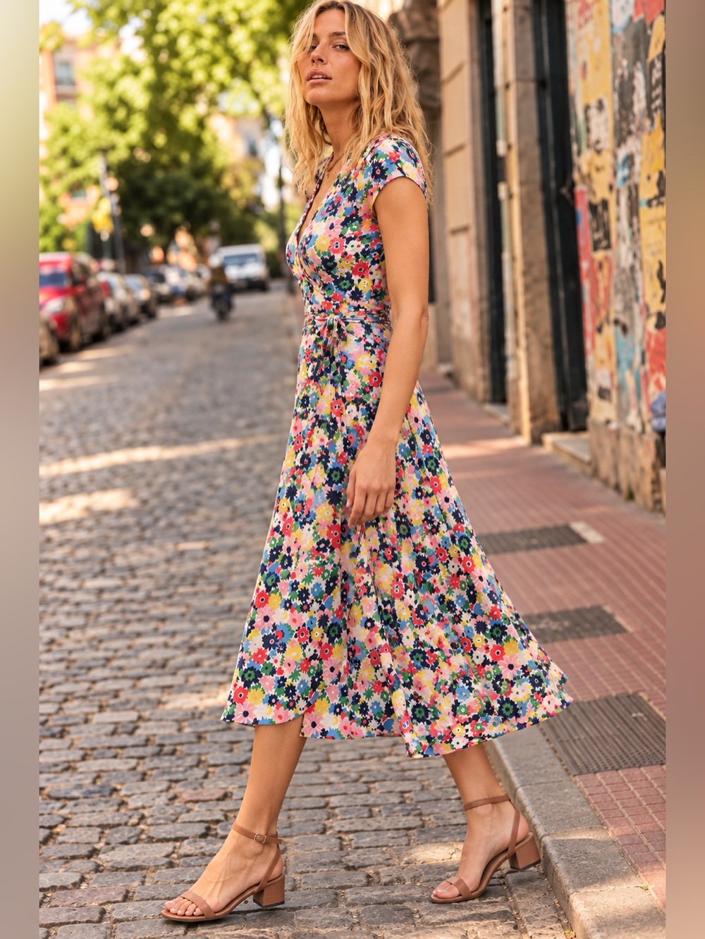 Boden Multi Joanna Cap Sleeve Midi Dress Floral Size 0 Petite